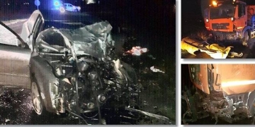 Accident grav în Timiș. O mașină s-a izbit violent de un utilaj de deszăpăzire