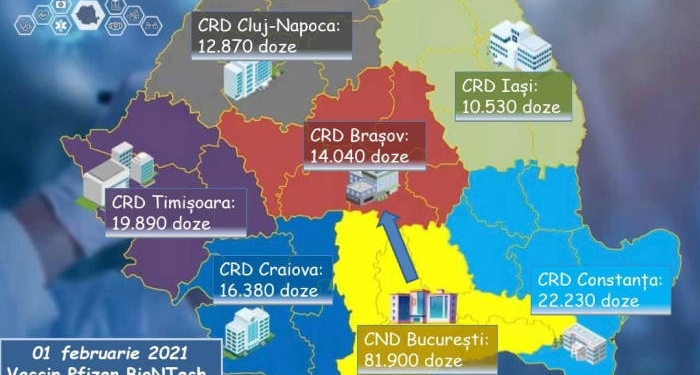 A șaptea tranșă de vaccin Pfizer sosește mâine în țară. Timișoara primește 19.890 doze