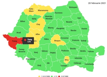 Judeţul Timiş, în continuare în zona roşie cu aproape 4 cazuri la mie