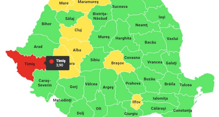 Judeţul Timiş, în continuare în zona roşie cu aproape 4 cazuri la mie