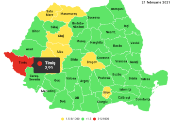 Judeţul Timiş se menţine în zona roşie. Rata de infectare a crescut de la 3,90 la 3,99 cazuri la mia de locuitori