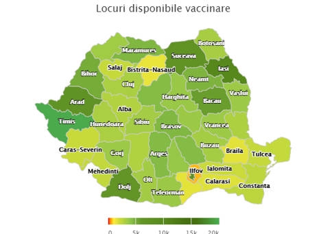 Hartă: Judeţul Timiş are cele mai multe locuri disponibile pentru vaccinare – 19.654