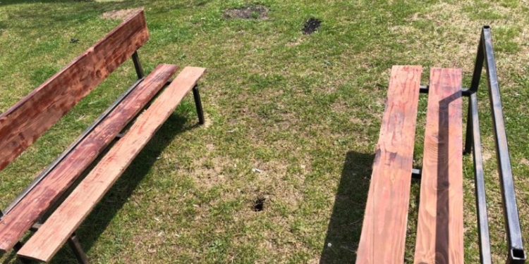 VIDEO Bănci și coșuri de gunoi rupte și aruncate în foc. Dezastru lăsat în urmă în una din cele mai bogate comune din Timiș