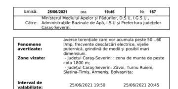 COD ROȘU de vijelii în județul Caraș-Severin