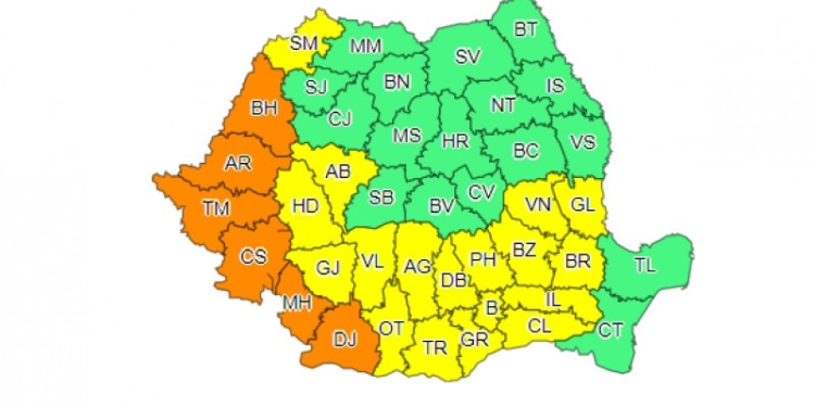 Fenomene extreme în România: coduri portocalii de vijelii și caniculă în aproape toată țara