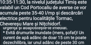 După „Ursu Băăă”, de la ISU Brașov, vine ISU Timiș! Atenționează populația de un cod portocaliu cu câteva minute înainte de expirare și la aproape o oră după emitere
