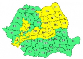Cod galben de ninsori abundente în mare parte din țară