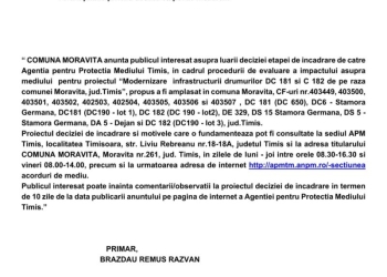 Anunț public privind decizia etapei de încadrare