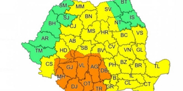 Coduri galbene și portocalii de ploi în toată țara