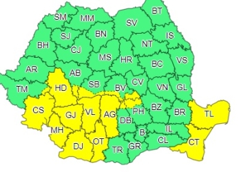 Alertă de ploi torenţiale, vijelii şi grindină în Timiş şi alte 16 judeţe