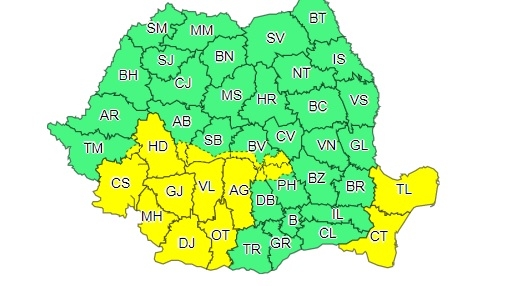 Alertă de ploi torenţiale, vijelii şi grindină în Timiş şi alte 16 judeţe