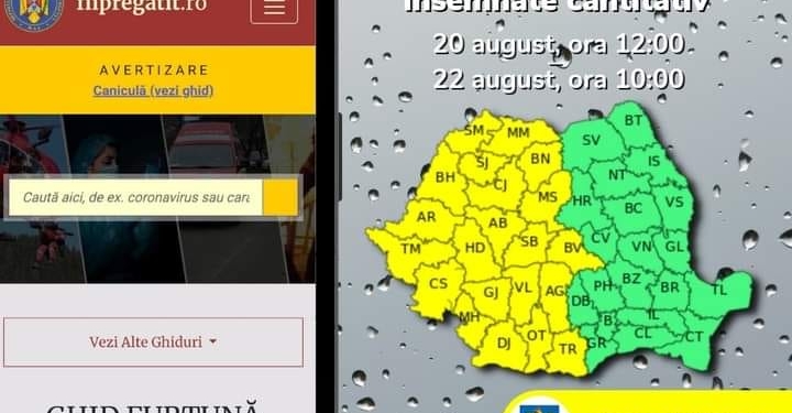 UPDATE. Galbenul devine portocaliu! Vin furtuni în vest. Cod galben de vreme rea emis de meteorologi
