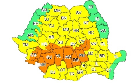 Cod galben de ploi și instabilitate, în vestul țării