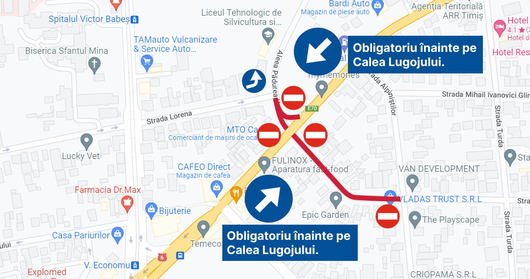 Restricțiile de pe Calea Lugojului, desenate pentru șoferi, de Primăria Timișoara