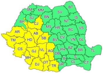 Cod galben de ploi în vestul țării!