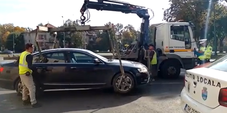 Tot mai multe mașini, ridicate pentru că sunt parcate ilegal în centrul Timișoarei