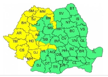 Vestul țării este sub cod galben de ploi