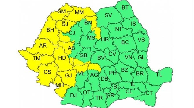 Vestul țării este sub cod galben de ploi