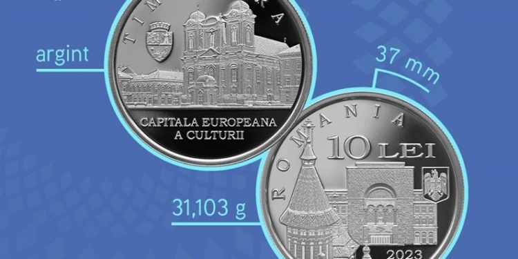Monedă din argint dedicată Timișoara 2023, lansată de BNR