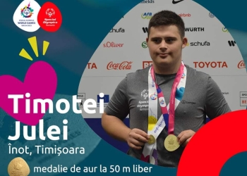 VIDEO Primire emoționantă acasă pentru campionul mondial la înot, timișoreanul Timotei Julei