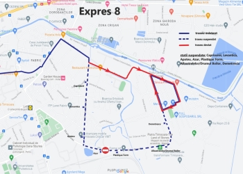 Traseul liniei Expres 8, modificat