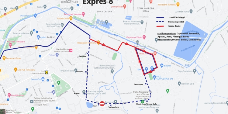 Traseul liniei Expres 8, modificat