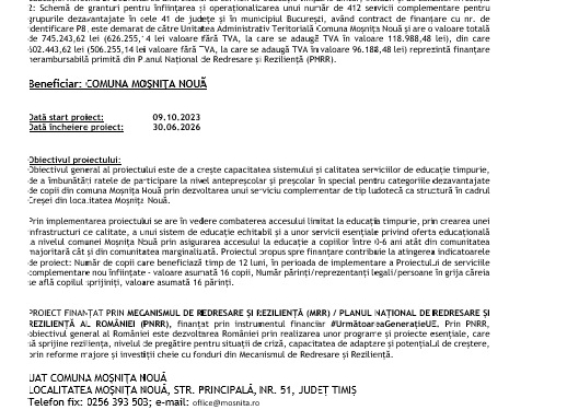 COMUNICAT DE PRESĂ / COMUNICAT DEMARARE PROIECT  „PNRR: Fonduri pentru România modernă și reformată!”