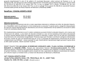 COMUNICAT DE PRESĂ / COMUNICAT DEMARARE PROIECT„PNRR: Fonduri pentru România modernă și reformată!”