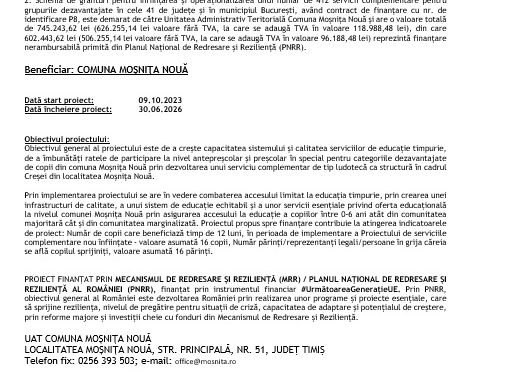 COMUNICAT DE PRESĂ / COMUNICAT DEMARARE PROIECT„PNRR: Fonduri pentru România modernă și reformată!”