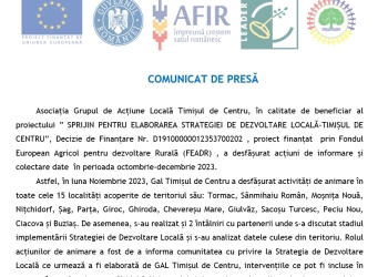 Comunicat de presă „SPRIJIN PENTRU ELABORAREA STRATEGIEI DE DEZVOLTARE LOCALĂ-TIMIȘUL DE CENTRU”