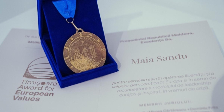 Maia Sandu, premiată cu „Timișoara Pentru Valori Europene”