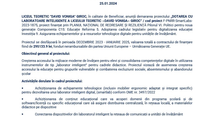 COMUNICAT DE PRESĂ „PNRR: Fonduri pentru România modernă și reformată!”