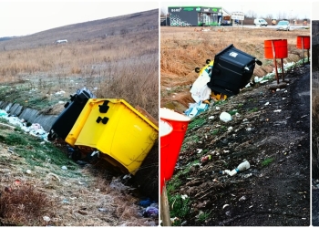 Plin de nesimțiți! S-au furat până și roțile de la containerele din parcări