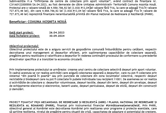 COMUNICAT DE PRESĂ/COMUNICAT DEMARARE LUCRĂRI „PNRR: Fonduri pentru România modernă și reformată