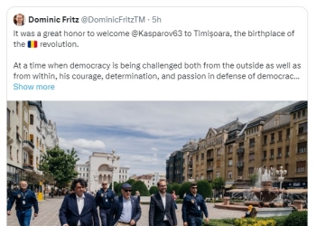 Mesajul legendei șahului mondial, Garry Kasparov pentru Timișoara: „Mulțumesc pentru ospitalitate și susținerea democrației!”