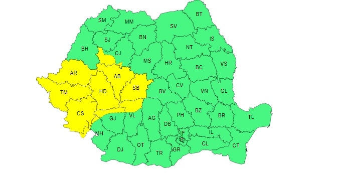 Vestul țării intră sub cod galben de instabilitate atmosferică
