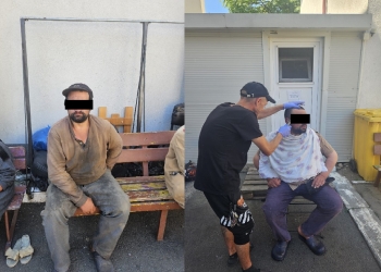 13 oameni ai străzii din Timișoara, spălați și tunși cu sprijinul polițiștilor locali