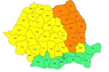 Ploi torențiale în vestul țării și temperaturi foarte scăzute