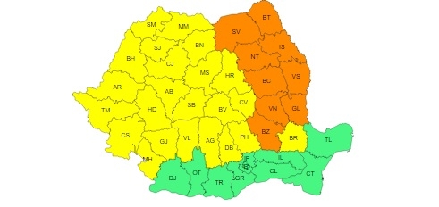 Ploi torențiale în vestul țării și temperaturi foarte scăzute