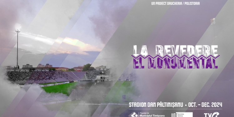 Tribuna oficială a stadionului „Dan Păltinișanu”, gazda expoziției „La revedere, El Monumental!”