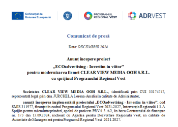 Anunț începere proiect „ECOadvertising – Investim in viitor”