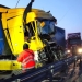 TIR răsturnat pe autostrada A1, în Timiș, după ce a lovit un utilaj de deszăpezire
