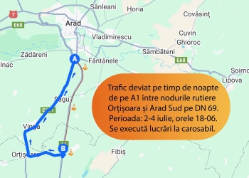 Lucrări pe timp de noapte pe autostrada A1, între Orțișoara și nodul rutier Arad Sud! Trafic deviat