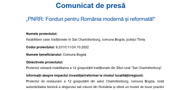 12 case tradiționale din satul Charlottenburg, reabilitate prin fonduri PNRR