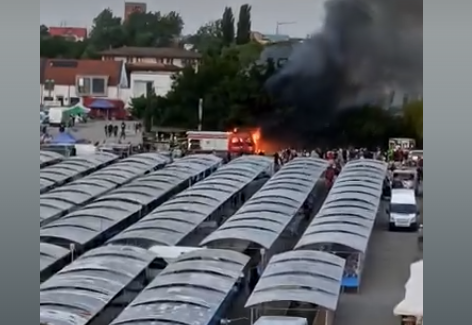 Incendiu puternic în Piața Flavia din Timișoara