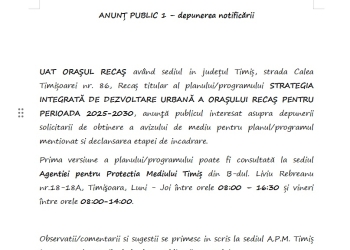 ANUNȚ PUBLIC 1 – depunerea notificării