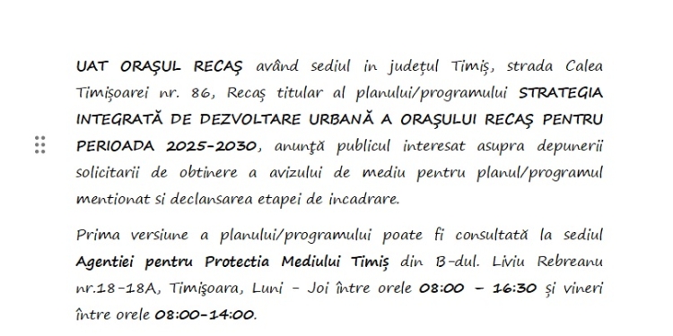 ANUNȚ PUBLIC 1 – depunerea notificării