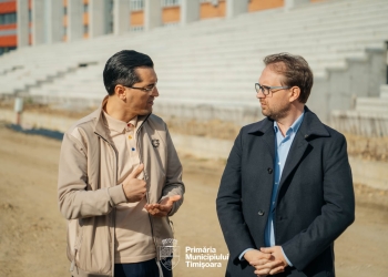 Răzvan Burleanu, președintele Federației Române de Fotbal, în vizită pe șantierul noului stadion din Timișoara