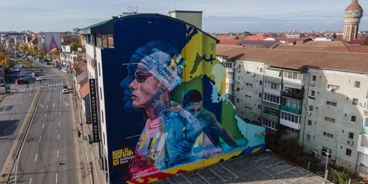 David Popovici are un portret uriaș pe un bloc din Timișoara FOTO