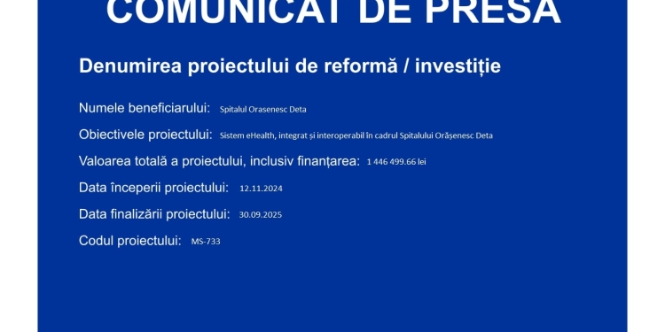 Sistem eHealth, integrat și interoperabil în cadrul Spitalului Orășenesc Deta